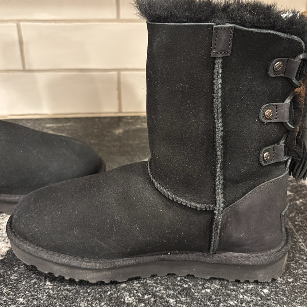 UGG Kristabelle Black Suede Boots, Lace Up Tassel size 7 - Picture 10 of 12